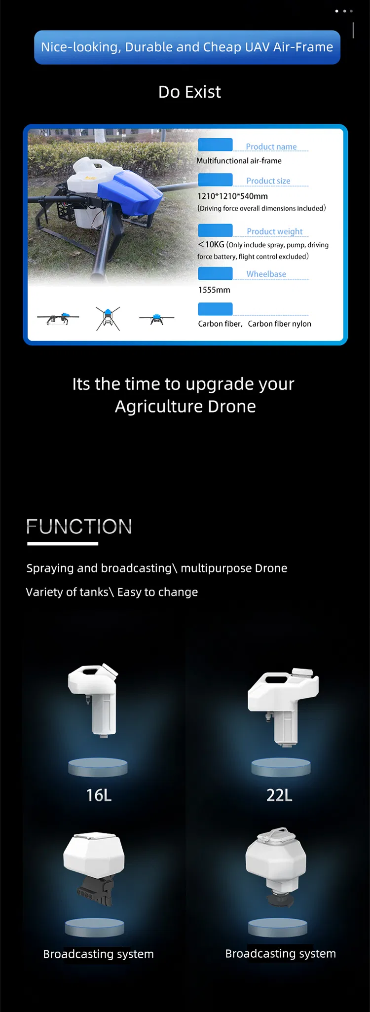 4axis 22L Agricultural Spraying Drone Carbon Fiber Frame Aircraft Mist Agriculture Agricultural Uav Frame