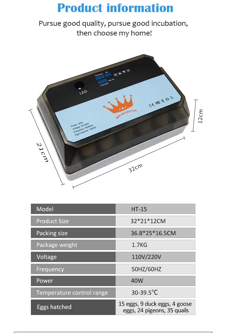 Newest Generation House Mini Intelligent Incubator for Quail Eggs with Intelligent Control Panel