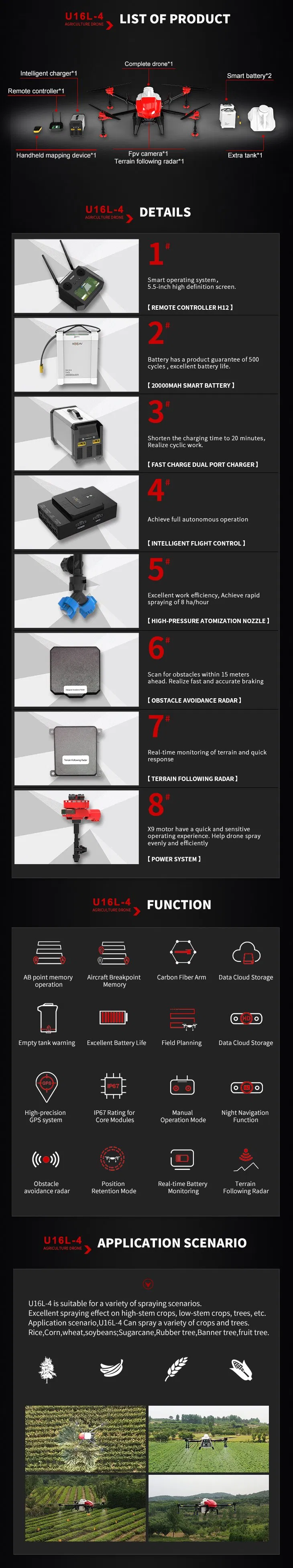 Professional 18kg Foldable Agriculture Spraying Pesticides Uav