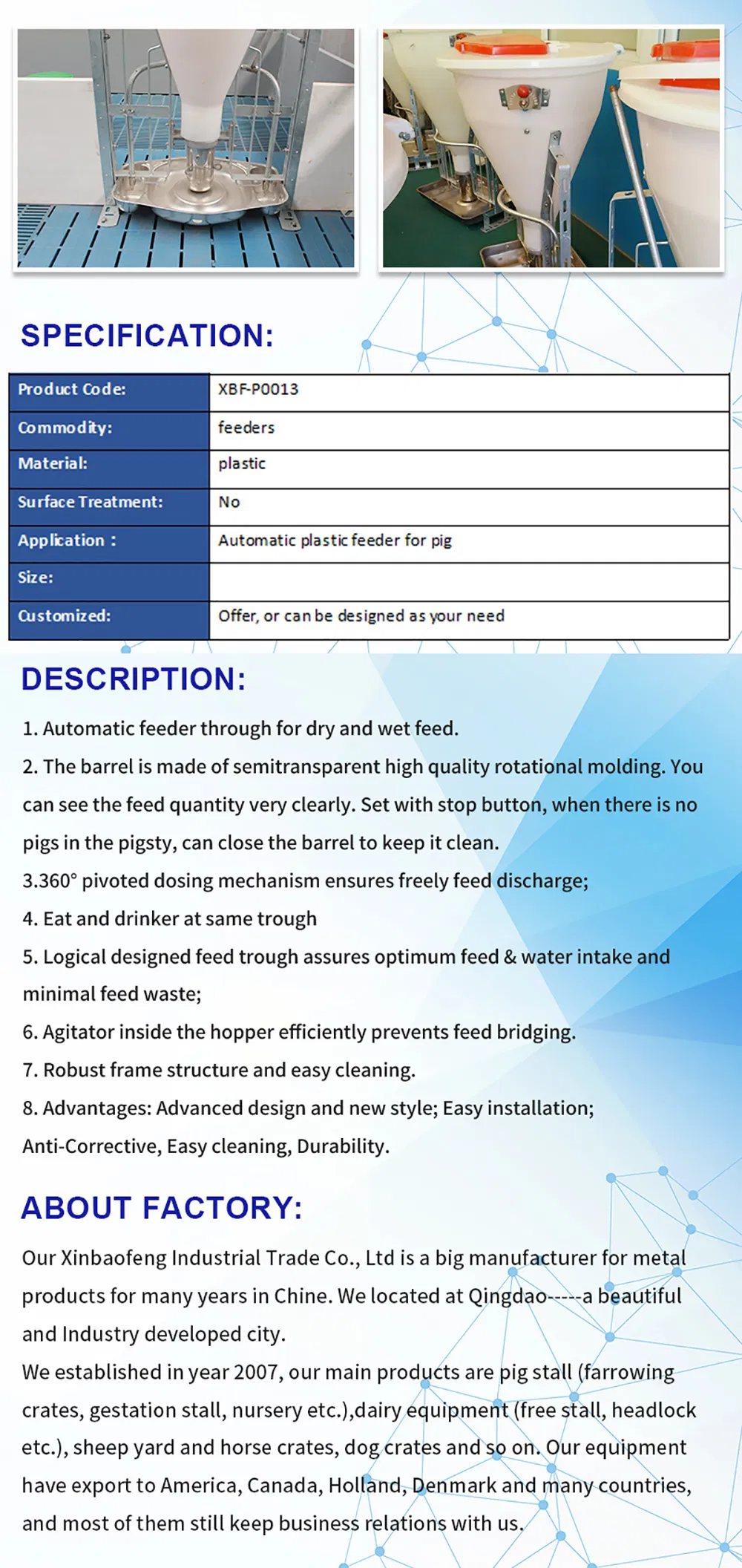 Stainless Steel 304 Factory Price Customized Sow Fatten Pig Trough Feeder for Sale